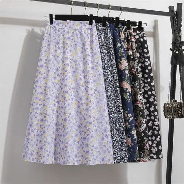 Spring Summer Chiffon Women skirts Casual Floral Printed Woman Long skirts Elastic Waist Female Loose extended Skirt 260507