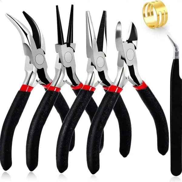 6PCS Professional Jewelry Pliers Kit Needle NoseRoundFlush Cutter PlierswithTweezersDIYJewelry Making Tools for Craft Repair 260508