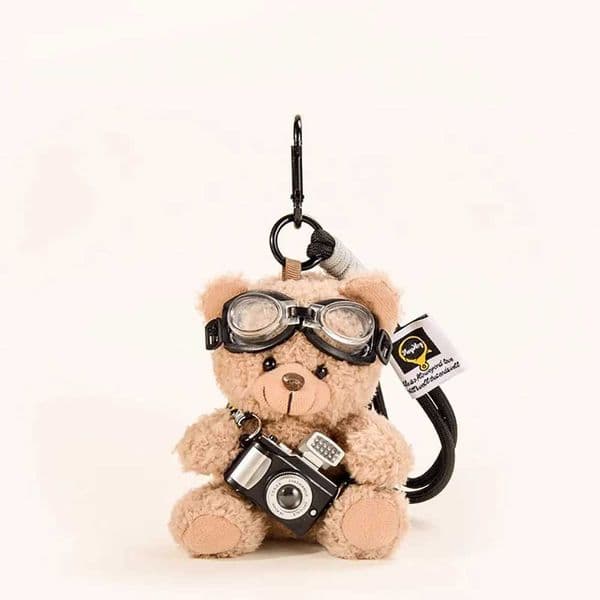 Cute Camera Model Little Bear Keychain Cartoon Plush Doll Bag Pendant Car Key Chain Accessories Gift A39 L2605187SHC