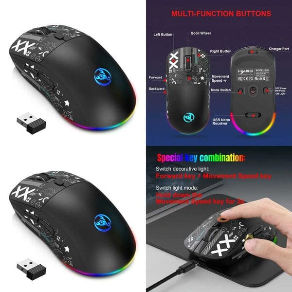 3 Modes Bluetooth Gaming Mouse Rechargeable 24G USB Wireless RGB Backlight Mouse for iPad Tablet Laptop Computer Z260519BI0O