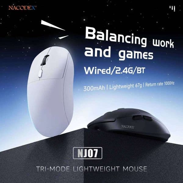 AJAZZ NJ07 Tri-Mode Wired/Bluetooth/2.4G Office and Gaming Mouse 12800 DPI 1000Hz Report Rate W260519