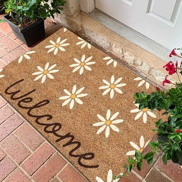 1pcs Pastoral Style Daisy Pattern Welcome Doormat with Non-Slip Machine Washable Easy to Clean L260519