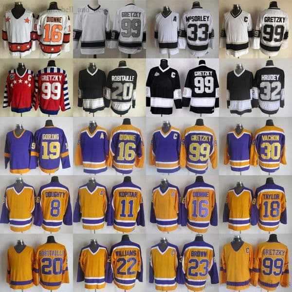 Movie Vintage CCM Hockey 16 Marcel Dionne Jersey Retro Butch Goring 20 Luc Robitaille 30 Rogatien Vachon 32 Jonathan Quick 33 Marty McSorley 99 Wayne Gretzky Jerseys