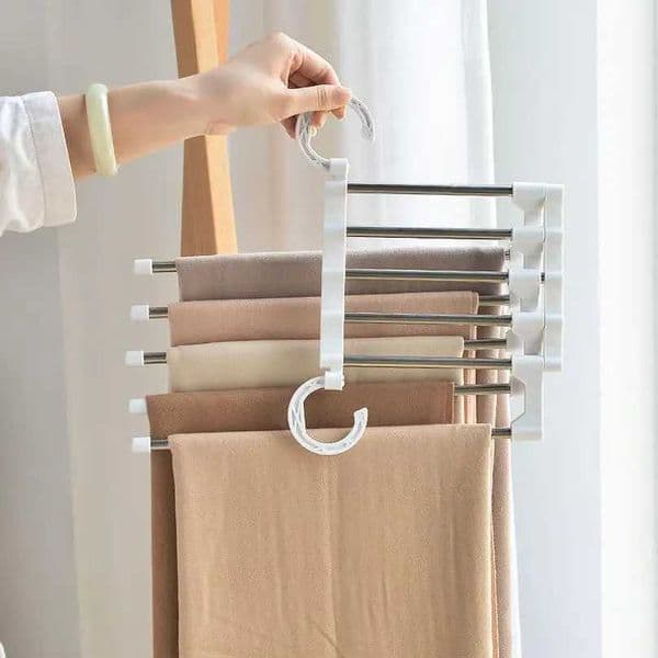 1 Pcs 5 In 1 Magic Trouser Rack Hangers Stainless Steel Folding Pant Rack Tie Hanger Shelves Closet Organizer Wardrobe Storage C260520