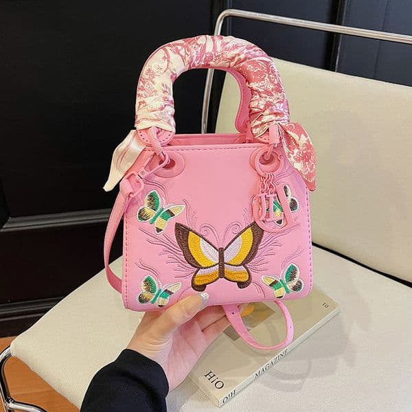 26 New Cross-border Heavy Embroidery Butterfly Handbag, Fashionable And Elegant Silk Scarf Shoulder And Crossbody Bag For Women