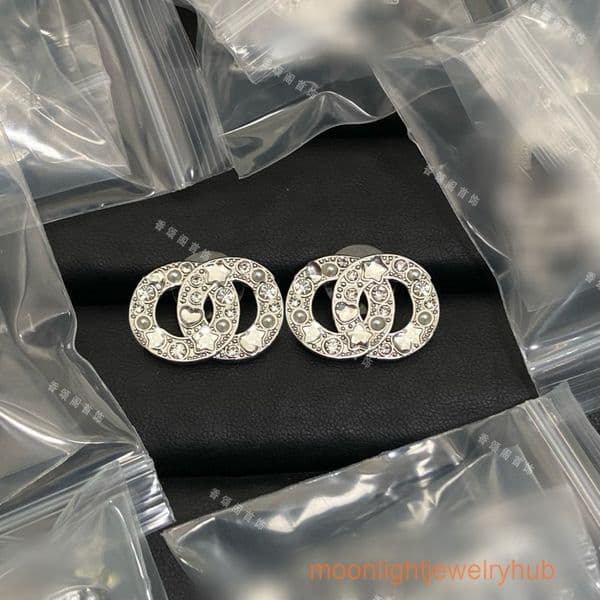 Designer Jewelry channels pearl double C star earrings silver studs luxurious elegant womens earrings cc earrings