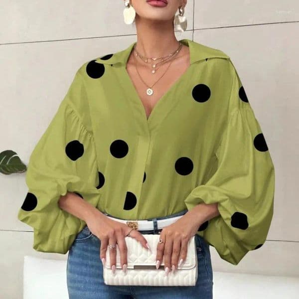 Women's Blouses Boho Spring Fall Fashion French Polka Dot Half-neck Design Loose Long-sleeve Top Casual Shirts Women