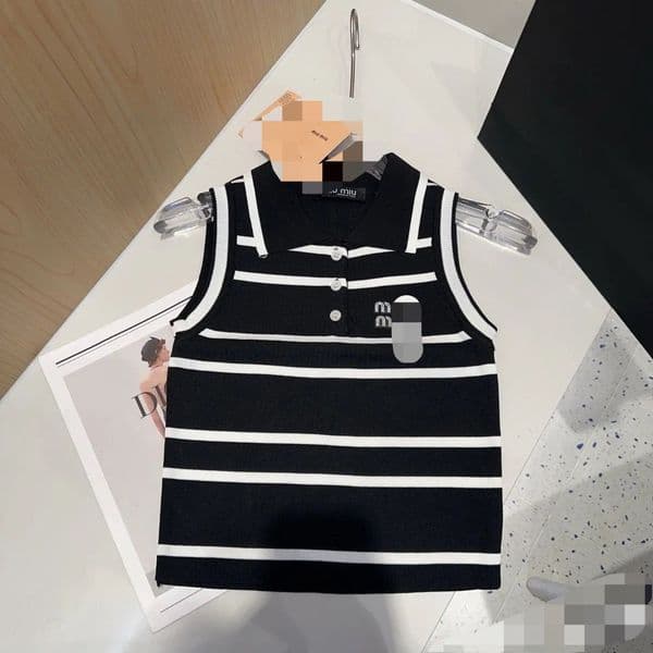 Style Pink Knit Tops Women Designer Hollow Out Striped Knitted T Shirts Summer Trip Vacation Party Sweater Tees Elegant SleevelessS-L#AAA