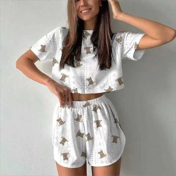 Women Pajamas Set Womens Short Sleeve Shorts Jacquard Print Summer Fashion Two-piece Pajamas Homewear Set M260520