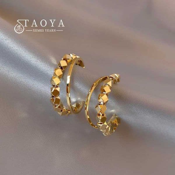 2025 New Geometric Cube Gold Color Granule C-shaped Dangle Earrings Fashion Jewelry Exquisite Accessories For Womens Girls Gift L260520
