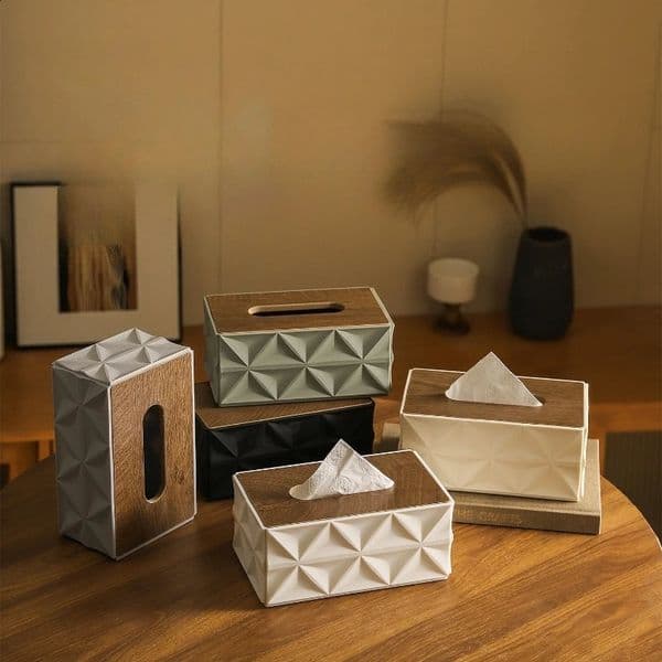 Large Capacity Ripple Tissue Box Minimalist Desktop Organizer with Thick Solid Wooden Lid Space Saving Home Storage Decor 260520