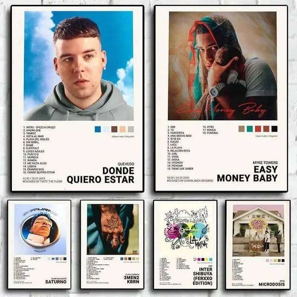 Nordic Pop Rapper Quevedo Poster Aesthetics Mora Feid Eladio Carrion Rauw AlejanDro Music Album Canvas Print Wall Art Room Decor J260520