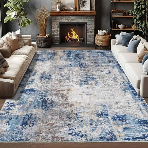 VIKAMA Modern Living Room Carpet Blue And White Gradient Texture Short Pile Anti Slip Easy To Clean Living Room Bedroom Carpet L260519