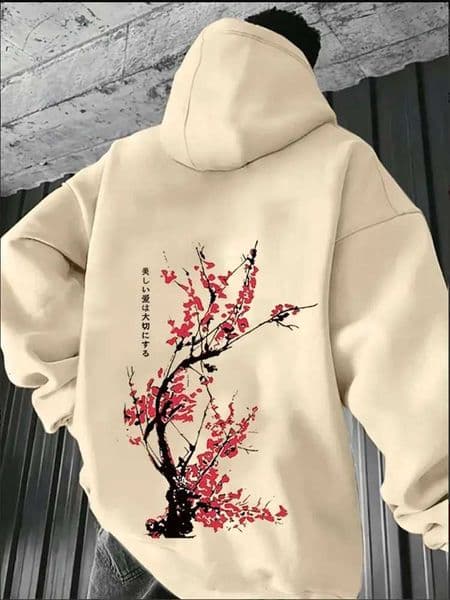 Japan Harajuku Plum Blossom Men Hoodie Sports Casual Fashion POP Y2K Fleeces Autumn Winter Long Sleeve Sweatshirt Top Clothing L260519