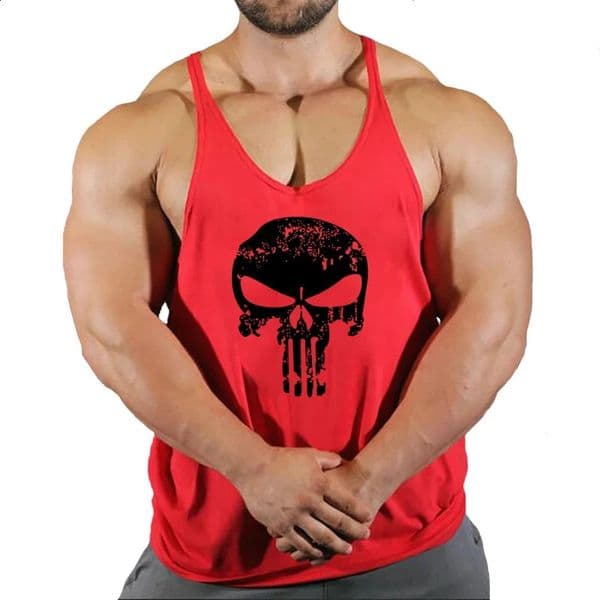 Mens Bodybuilding Faux Cotton Tank Top Gym Fitness Sports Sleeveless Skull Print Breathable Summer 260506BANJIA