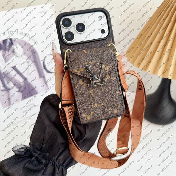 Designer IPhone Case Leather Phone Case For iPhone 17 Pro Max 16 14 13 Pro Max 15 Plus Luxury Leather For Samsung S26 Ultra S25 S24 Case Wallet Card Pocket Crossbody Strap