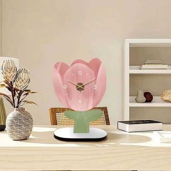 Modern Cute Flower Display Clock High-end Simple Floral Tabletop Clock Unique Cartoon Mute Clock Home Use C260520