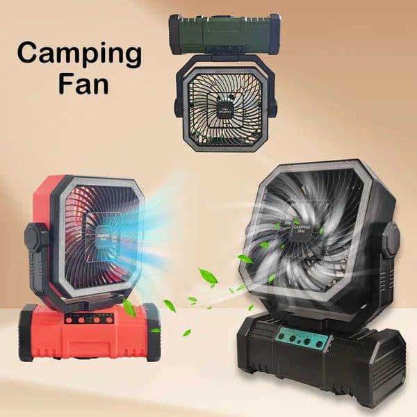 20000 mAh wireless battery-powered camping fan with LED light and remote control 4 speeds timer function USB interface T260520