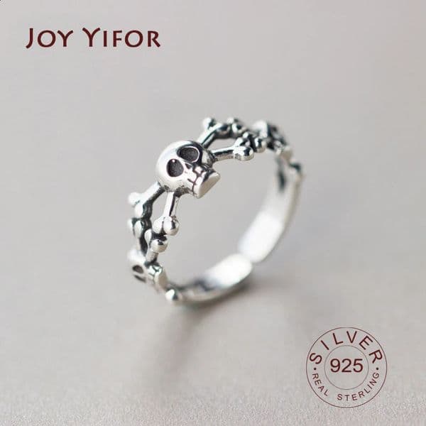 Vintage 925 Sterling Silver skull Rings for Women Fashion Trendy Jewelry Large Adjustable Antique Rings Anillos 260515