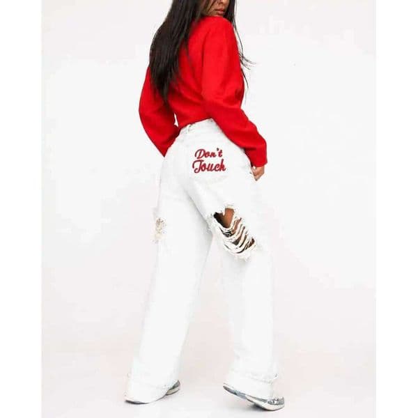 Hip Hop Dont Touch Embroidery Letter Ripped Women Y2k Casual Goth Streetwear Wide Leg Denim Pants Baggy Slouchy Jeans 26L0520