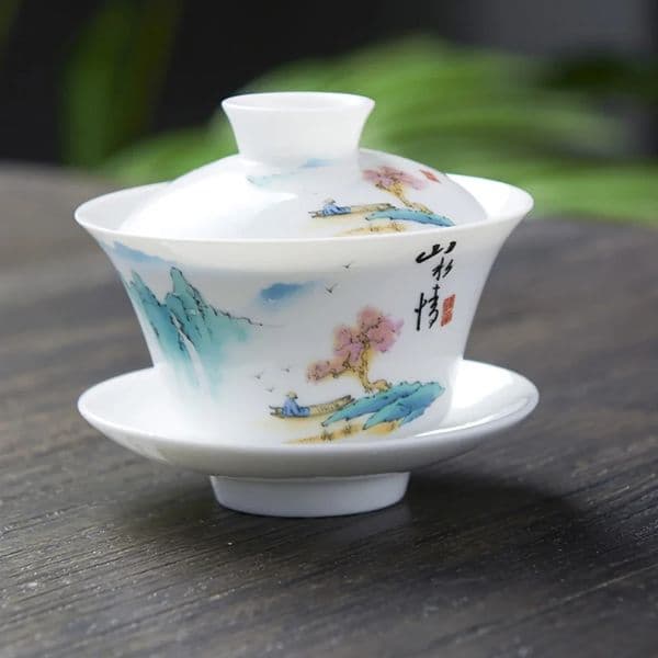 Hand drawn White China Gaiwan Persimmon Porcelain Tureen With Cup Saucer Coaster Covered Bowl Lid Handpainted Bowls 260520