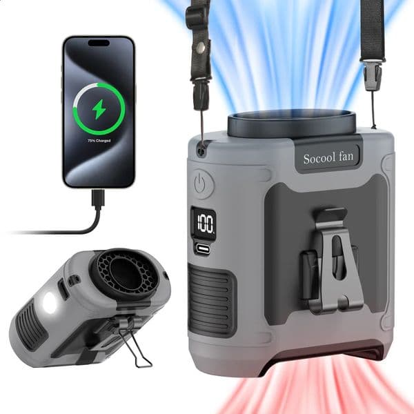 Socool 10000mAh Waist Fan Portable Handheld Hanging Neck Fan Ultra-Strong Wind with Phone Charging LED Light for Outdoor Working 260520