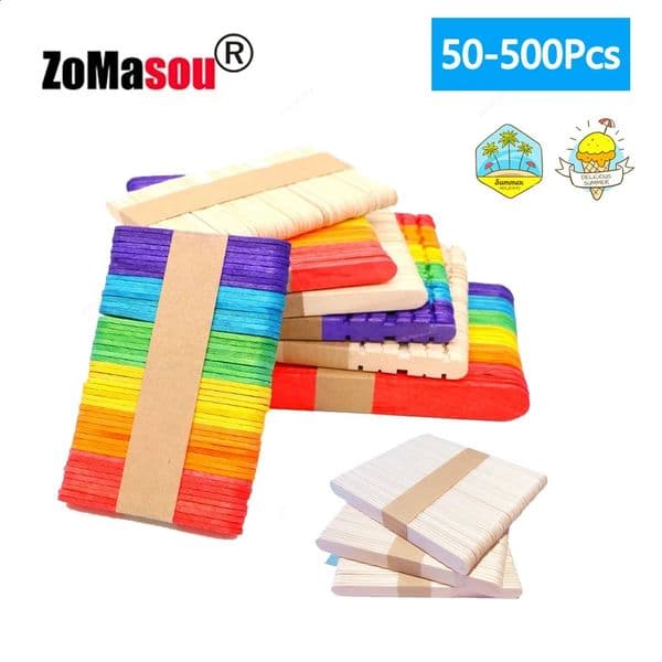 50100500Pcs Ice Cream Popsicle Sticks Natural Wooden Spoon Hand Crafts Art Lolly Kitchen Cake Tools 260520