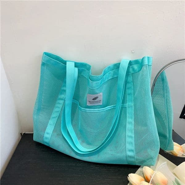 Women Transparent Mesh Shoulder Bag Fashionable Portable Shopping Travel Beach Mesh Net Tote Handbag260520