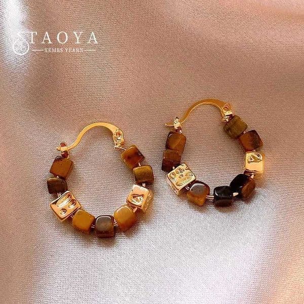 Vintage Square Beaded Metal Gold Color Earrings 2024 French Fashion Jewelry Luxury Accessories for Women or Girls Eardrop Gifts L260520