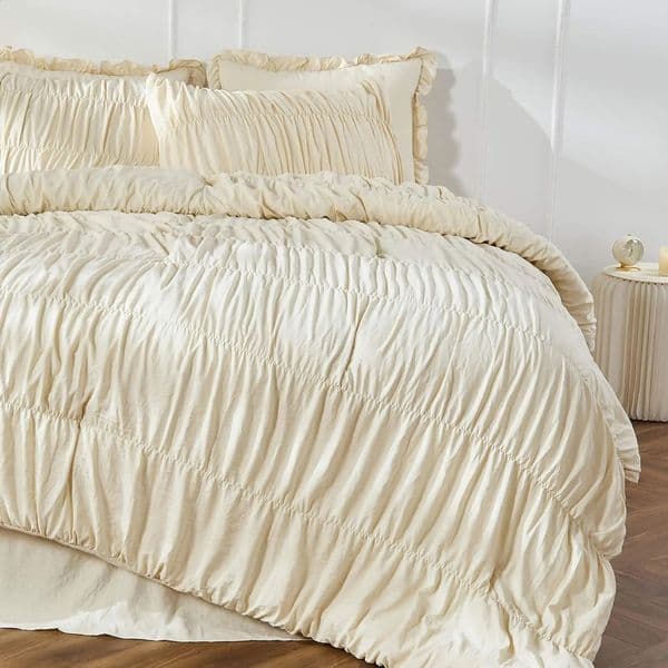 Bohemian Pleated Wheat Color Fluffy Duvet Cover Comforter Bed Linen Set 3Piece Home Textiles for Cozy Bedroom 260520