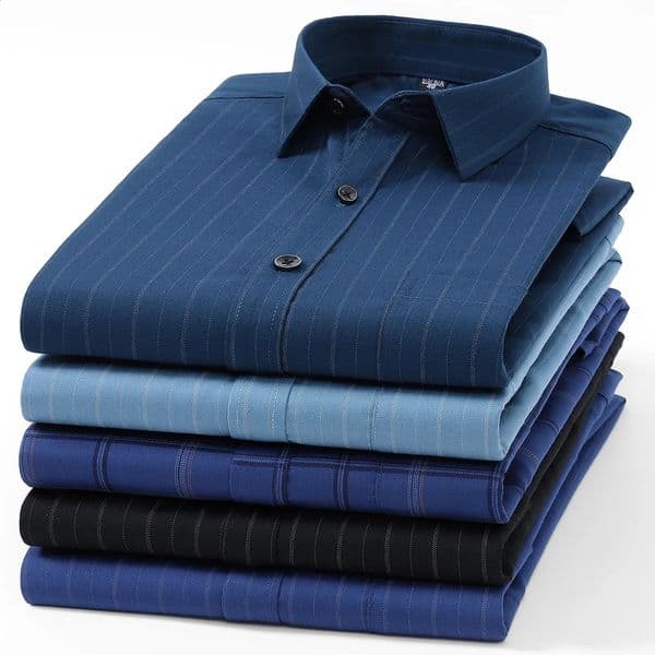 Autumn style highend mens longsleeved antiwrinkle and noiron striped shirt checkered plussize large 260511