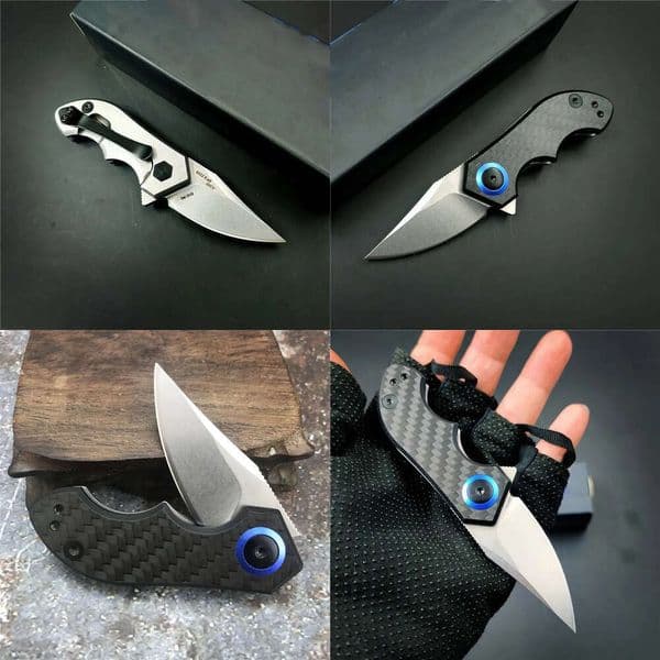 Tactical Mini Carbon Fiber Flipper knife Knife CPM CV Blade EDC Outdoor Camping Defense Knive