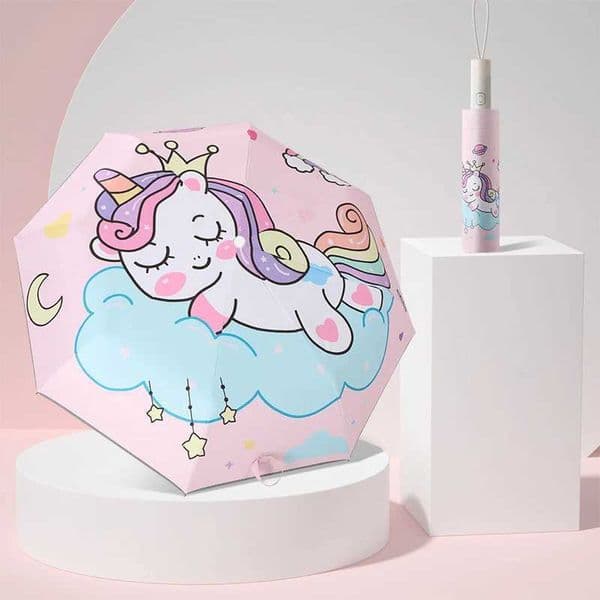 Automatic Umbrella Pink Unicorn Princess Crown UmbrellaWindproof Folding UmbrellasReflective Stripe Design UmbrellaNo Rebound C260520