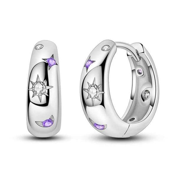 925 Sterling Silver Sun Moon Stars Earrings Women Purple Zirconium Hoop Earring For Anniversary Wedding Jewelry Gifts Q260520