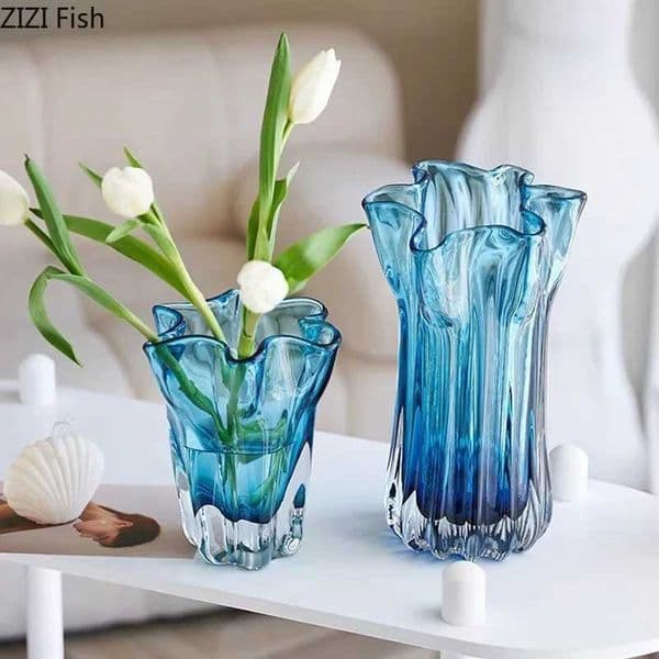 Transparent Blue Hydroponic Glass Vase Flower Pots Desk Decoration Flowers Arrangement Modern Floral Vases Room Aesthetic Decor L260520