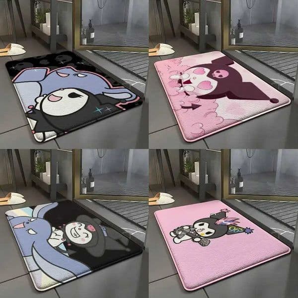 Cute K-Kuromi Floor Mat Pattern Printed Flannel Door Mat Suitable For Bathroom Kitchen Living Room Home Decoration Floor Mat L260519