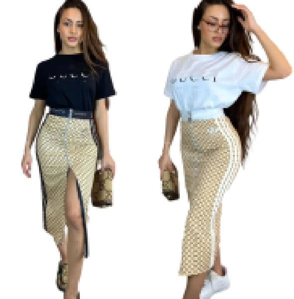 Designer Casual Bodycon Dresses For Women t shirts Top Buttock Skirt Print Robe Longue Dress Two Piece Set Sexy Slim Womens Clothing