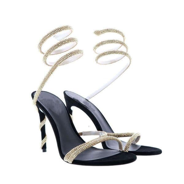 Designer Shoes 2026 Summer New Foreign Trade High-Heeled Snake-Wrap Fashion Plus Size Runway Rhinestone Stiletto Sandals For Women High Heels