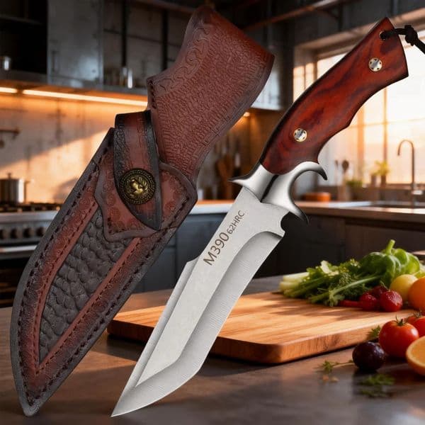 One highend kitchen knife a Japanese stainless steel chefs with sheath and wooden handle for slicing meat 260520