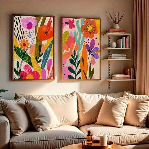2pcs/set Bohemian Spring & Summer Canvas Printing Vertical Abstract Plant Flower Wall Art Poster for Modern Home Decor J260520
