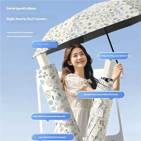 New Floral Black Coated Umbrella UV Protection Sun Shade Dual-Use Sun and Rain Umbrella for Women C260520