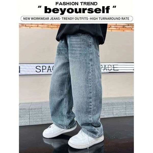 Boy's fashionable street-wear versatile and stylish loose jeans, casual long pants for daily wear 26W0520