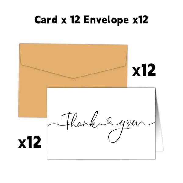 12Pcs White Thank You Cards with Envelopes Blank Greeting Card Set for Birthday Invitation Wedding Party Decorations Gifts L260520