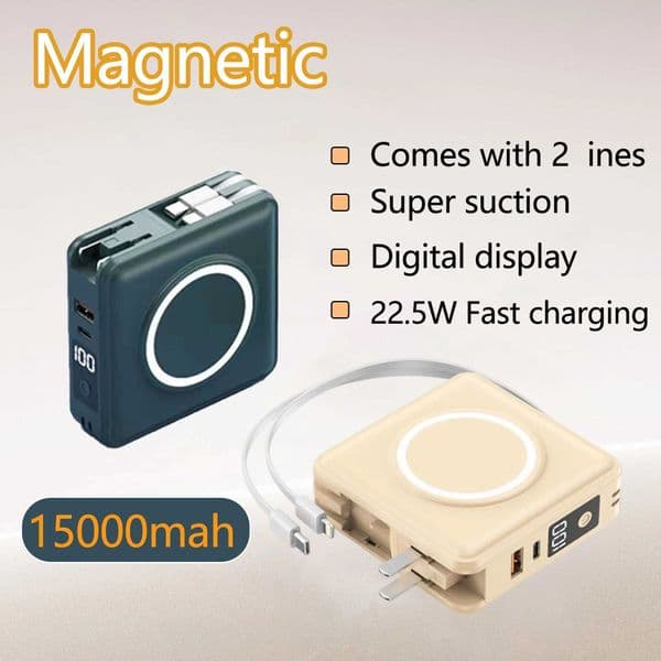 With Cable AC Plug 15000mAh Magsafe Power Bank Wall Charger 225W Wireless Fast Charger for IPhone 15 16 Powerbank T260520