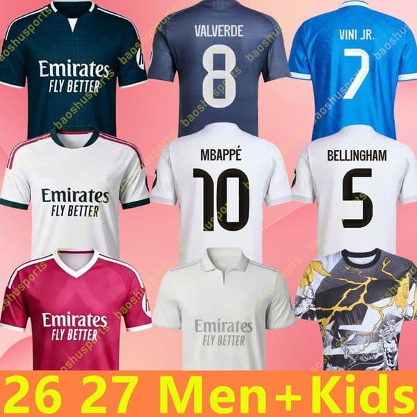 26 27 Reals MAdriD soccer jerseys 2025 2026 2027 4Th football shirt CAMAVINGA MBAPPE MODRIC VALVERDE TCHOUAMENI Fourth camiseta men kids uniforms VINI JR BELLINGHAM