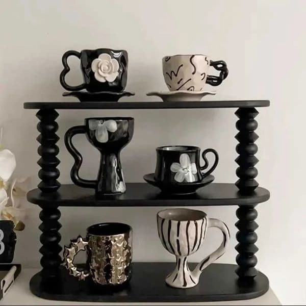 Luxury Designer Decor French Vintage Ceramic Hand-Pinched Coffee room Set - Creative Camellia Fogged Cup Saucer For Afternoon Tea Decoration 022