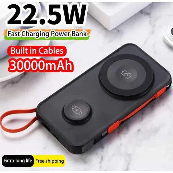 30000mAh Magnetic Wireless Power Bank with Cable for Watch Portable Fast Charging External Battery for IPhone 16 Samsung T260520