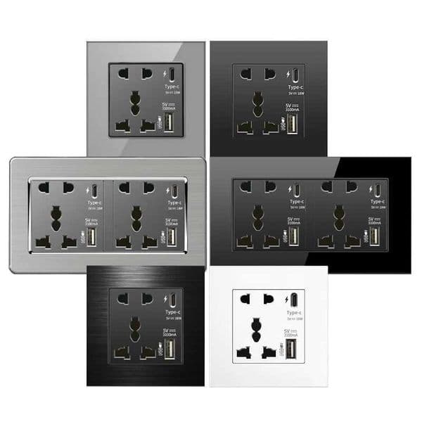 Universal Intelligent Quick charge USB C wall dual socket Uk 18W Type-c plug adapter 220V electrical 16A high power outlet T260520