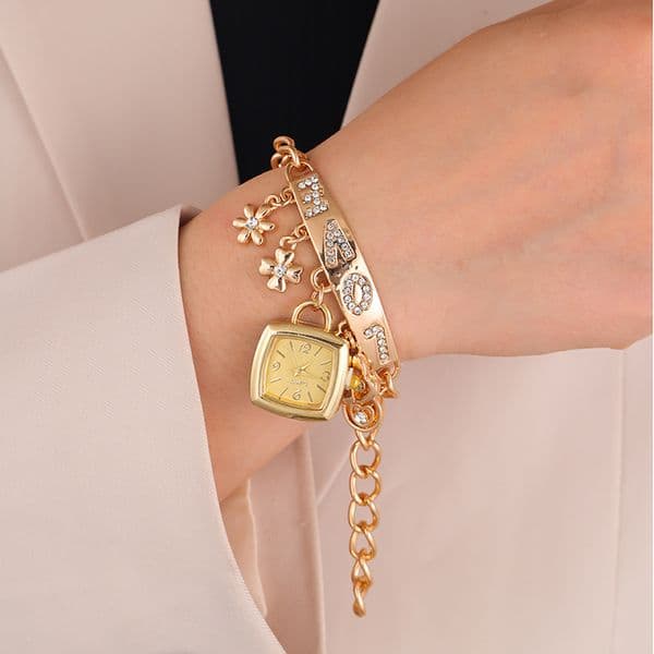 Fashion women versatile pendant bracelet watch LOVE timepiece with diamond embellishments for delicate accessory watches for womens christmas gift