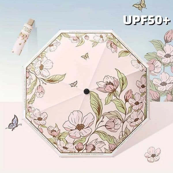 Elegant UPF50 Umbrella Romantic Flower Language UV Protection Umbrella Vinyl Coating Rain Parasol Sun Shade Folding Umbrellas C260520
